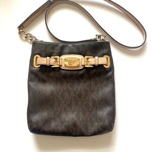 Michael Kors Dark Brown Crossbody Bag with Gold Accents